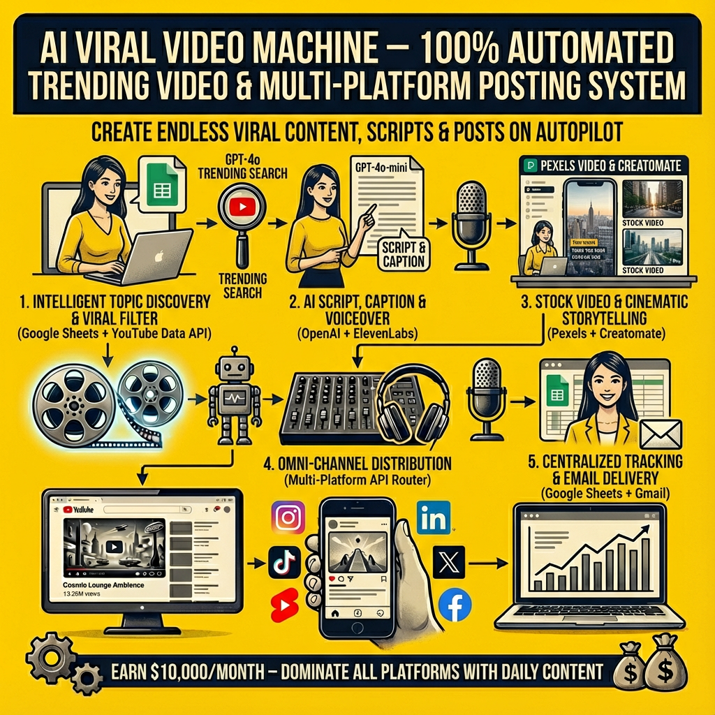 100% Automated Trending Video ; Multi-Platform Posting System (n8n)